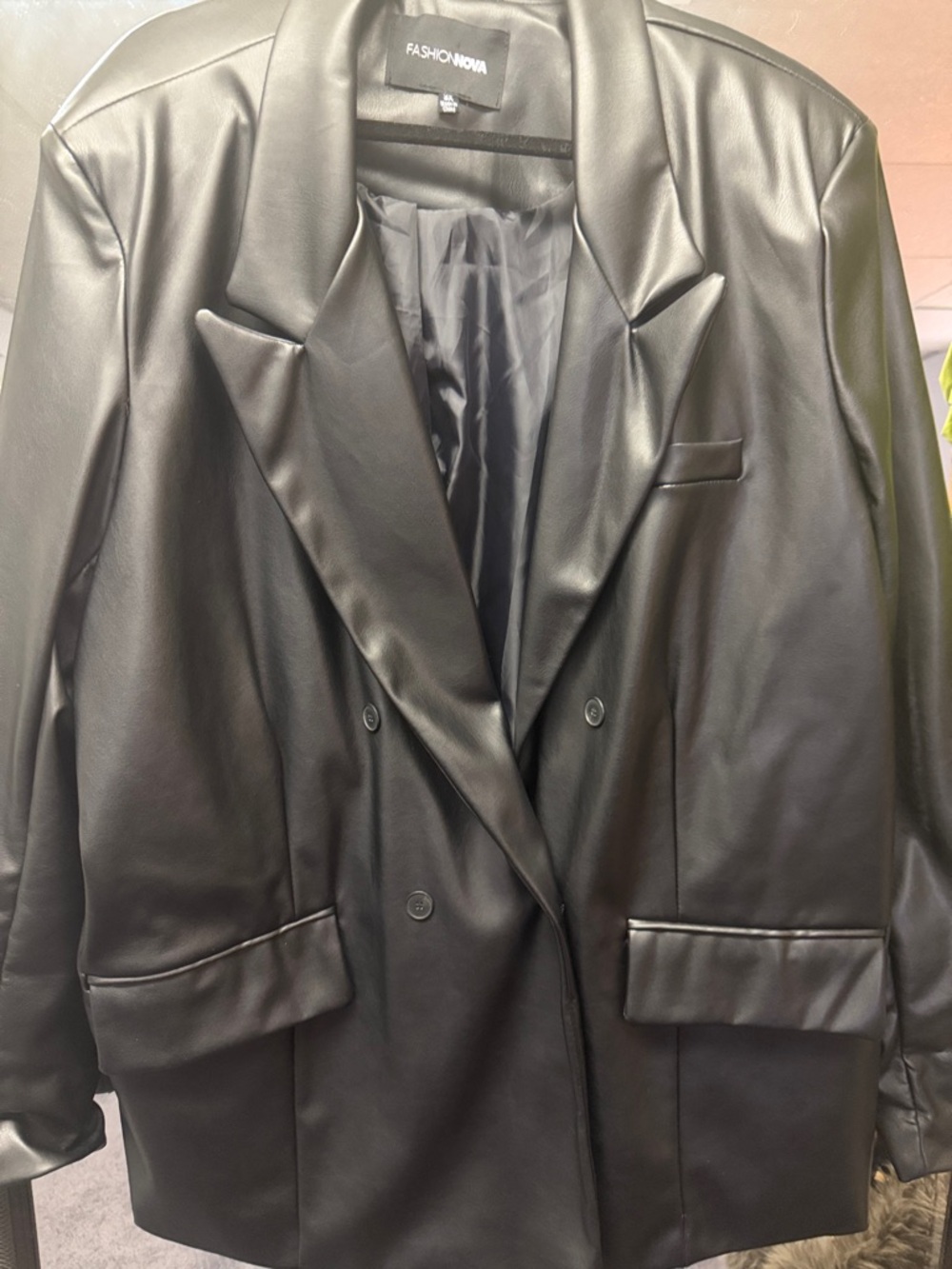 Fashion Nova Black Faux Leather Jacket with Branded Label